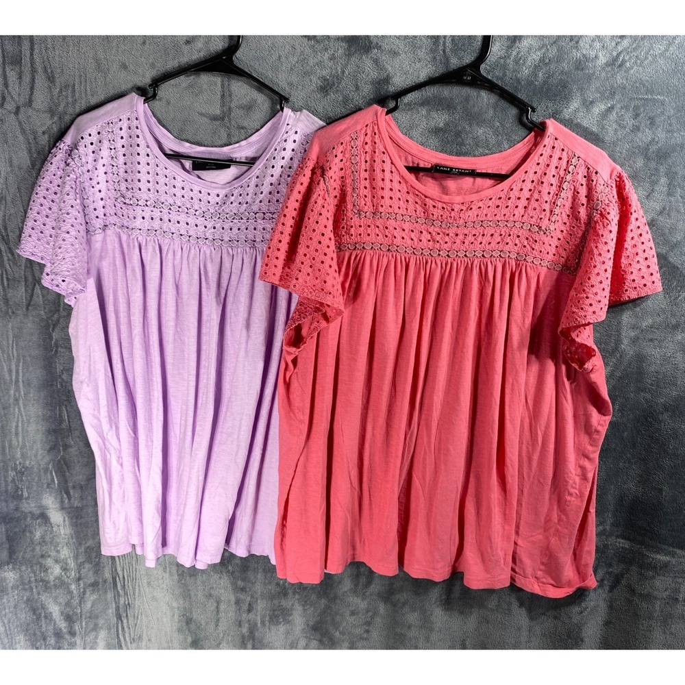 Lot Of 2 Lane Bryant Top Womens 4XL 26/28 Eyelet Lace Short Sleeve Scoop Boho